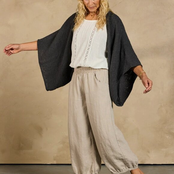 NWT Nomad The Label Bloom Kimono Sleeve Shrug Open Front Black Raw Cotton - Picture 5 of 16